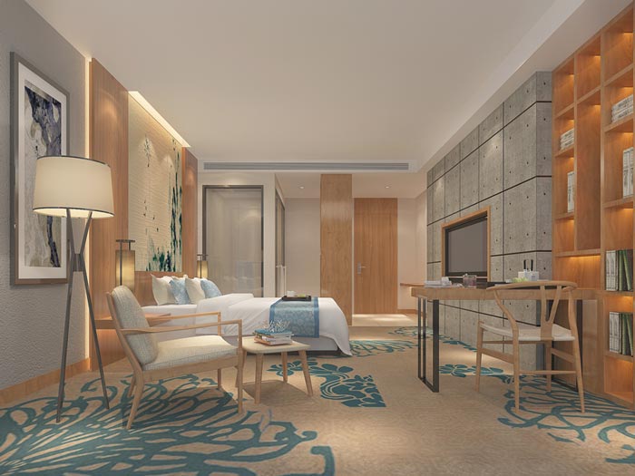 新中式主题酒店单人客房装修设计案例效果图